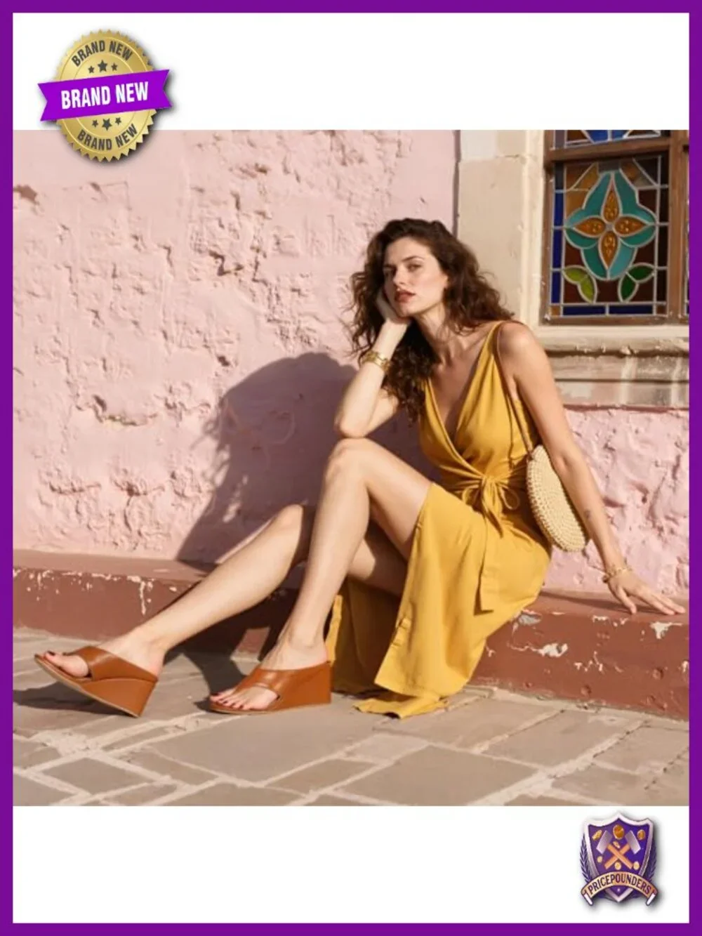 Wedge Sandals - Chunky Heel Open Round Toe Slip On Thong Sandals